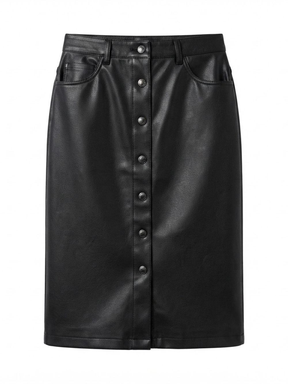 🔮 Joe Fresh Black Faux Leather Button-Front Midi Skirt - Size 16W 🔮 NWT